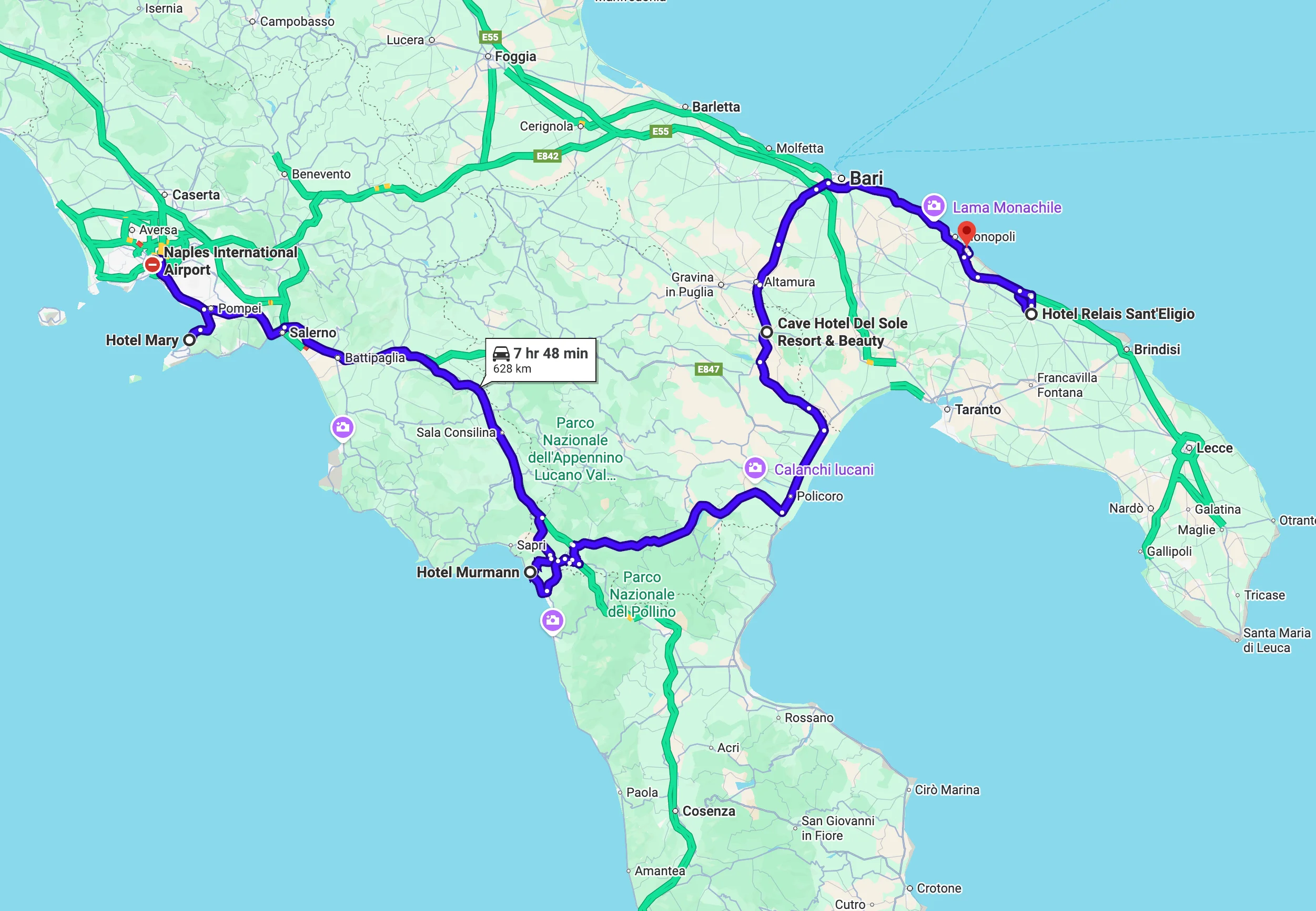 Rondreis Dolce Vita - Zuid Italie - route